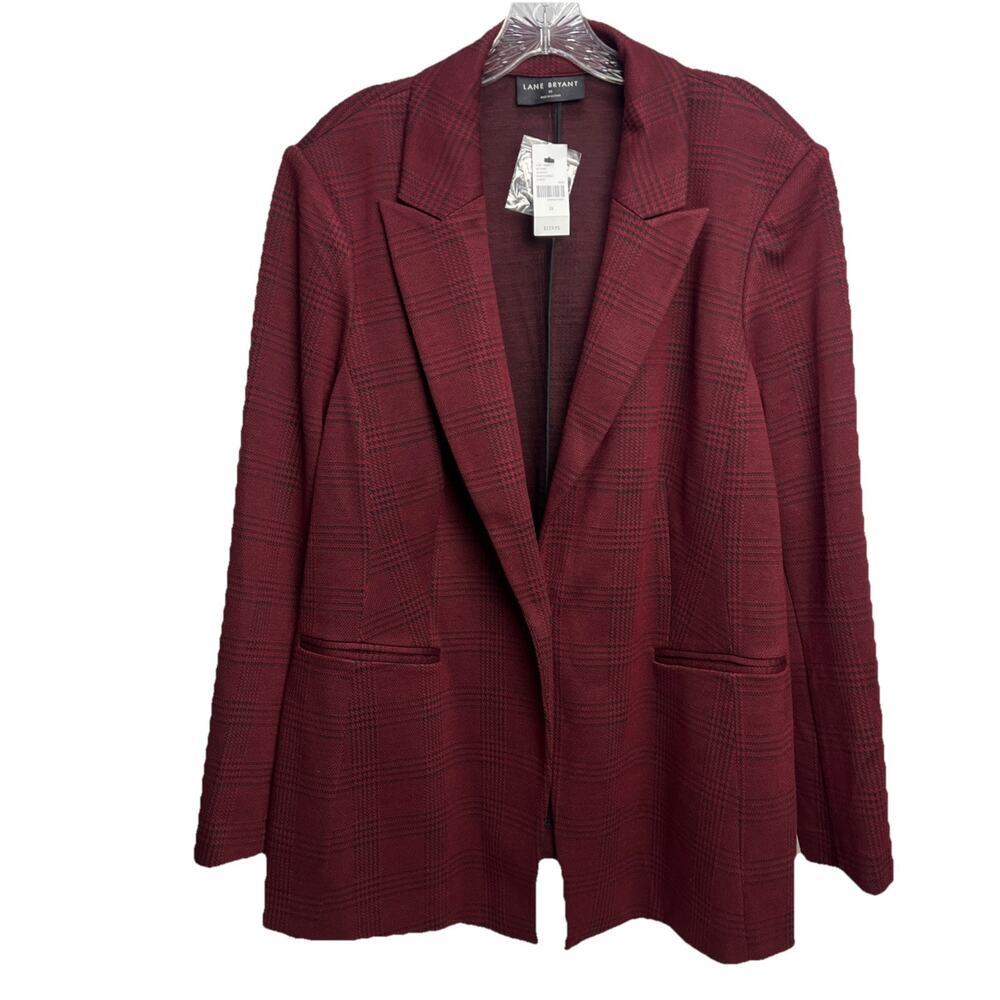 Lane Bryant Women's Red And Black Houndstooth Blazer Jacket Size 22